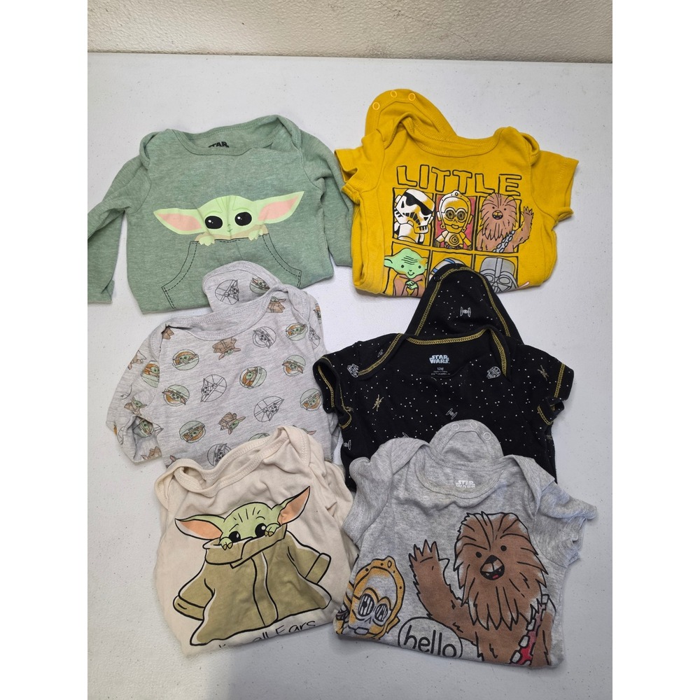 Star Wars Baby Bodysuit Lot 6pc Grogu Chewbacca R2D2 12M Long Short Sleeve